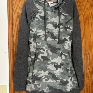Maurices Gray Camo Women’s Hoodie with Lace-Up Detail